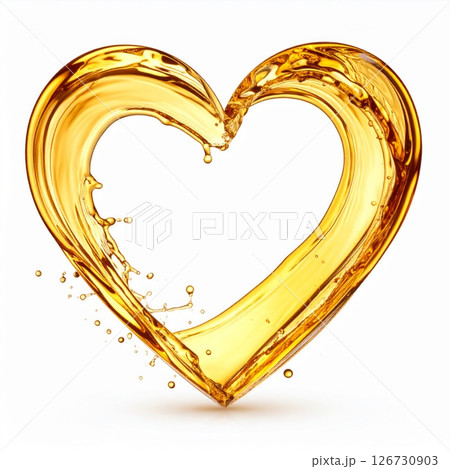 Golden Liquid Heart Splash on White Background Golden Liquid Heart Splash on White Background 126730903