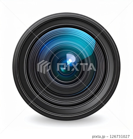 Close Up of a Black and Blue Camera Lens 126731027