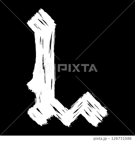 Gothic brushstroke letter. White letter on black background. Vector medieval font. 126731086