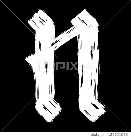 Gothic brushstroke letter. White letter on black background. Vector medieval font. Gothic brushstroke letter. White letter on black background. Vector medieval font. 126731088