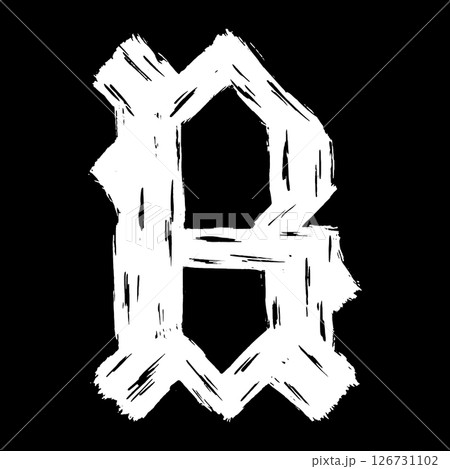 Gothic brushstroke letter. White letter on black background. Vector medieval font. Gothic brushstroke letter. White letter on black background. Vector medieval font. 126731102