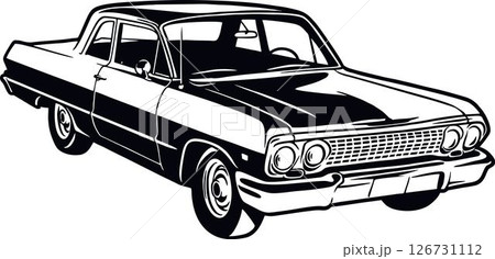 Old Classic Car, Muscle car, Vintage car, Stencil, Silhouette, Vector Clip Art for tshirt and emblem Old Classic Car, Muscle car, Vintage car, Stencil, Silhouette, Vector Clip Art for tshirt and emblem 126731112