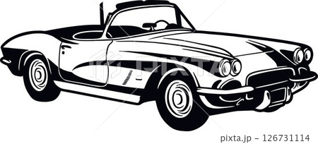 Old Classic Car, Muscle car, Vintage car, Stencil, Silhouette, Vector Clip Art for tshirt and emblem 126731114