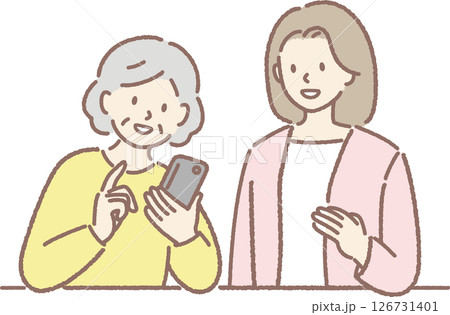 スマホ教室でスマホの操作を学ぶ女性シニア 126731401