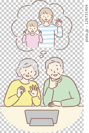 孫とビデオ通話する高齢者夫婦_正面 126731404