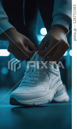 Tying shoelaces on sneakers 126731563