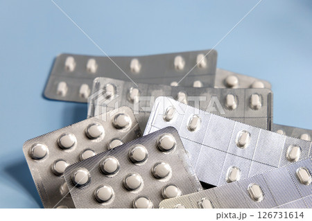 A bunch of pills in blister. Prescription medication A bunch of pills in blister. Prescription medication 126731614