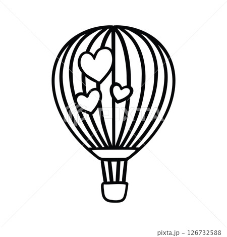 Heart Hot Air Balloon Icon Hand Drawn, Black and White with Thick Lines Heart Hot Air Balloon Icon Hand Drawn, Black and White with Thick Lines 126732588