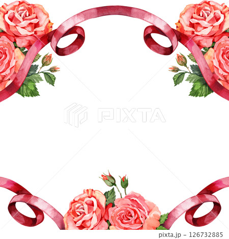 Vintage rose red flower frame background with text space, rose red floral frame for wedding invitation Vintage rose red flower frame background with text space, rose red floral frame for wedding invitation 126732885