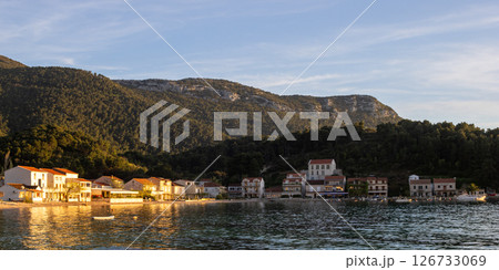 Peaceful sunset at Ston, Croatia . Relax at the Croatian beach Peaceful sunset at Ston, Croatia . Relax at the Croatian beach 126733069