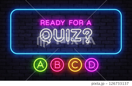 Glowing quiz panel with Ready for a Quiz text and four circular answer options Glowing quiz panel with Ready for a Quiz text and four circular answer options 126733137