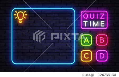 Creative quiz interface with left answer zone and icons for ABCD on the right 126733138