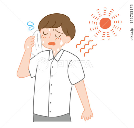 夏の暑さに汗を拭う男性 126733176