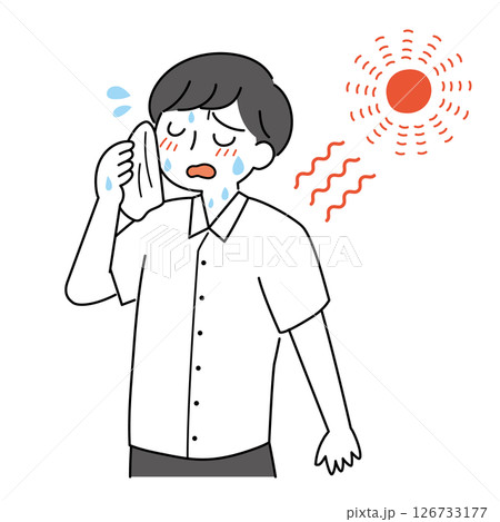 夏の暑さに汗を拭う男性 126733177