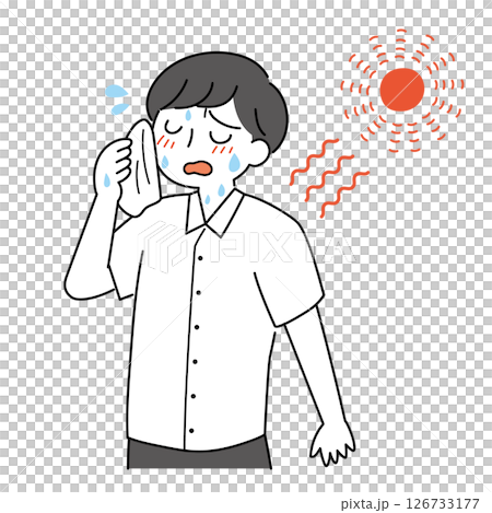 夏の暑さに汗を拭う男性 126733177