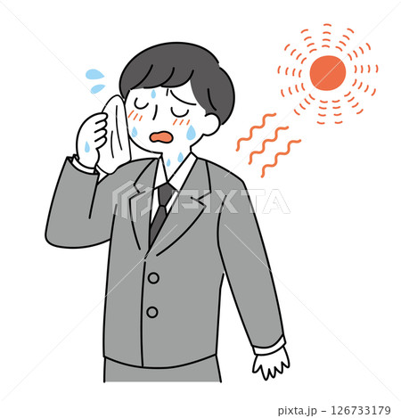 夏の暑さに汗を拭うサラリーマン 126733179