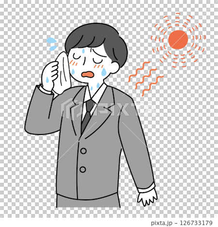 夏の暑さに汗を拭うサラリーマン 126733179