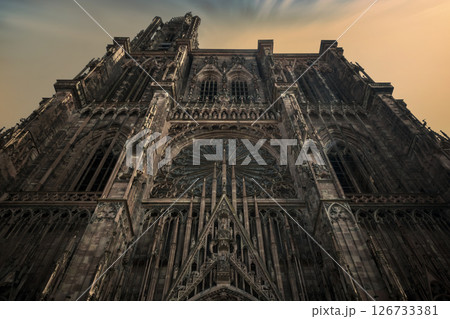 Moody sky over Strasbourg cathedral in Alsace 126733381