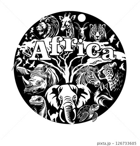 Africa abstract with animals. hand drawing. Not AI, Vector illustration 126733685
