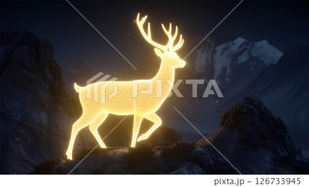 山の岩場に立っている黄金の鹿 126733945