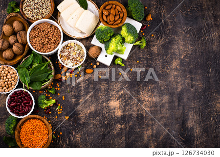 Asortment of plant based vegan protein products 126734030
