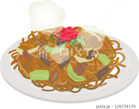 皿に盛った焼きそば 126734170