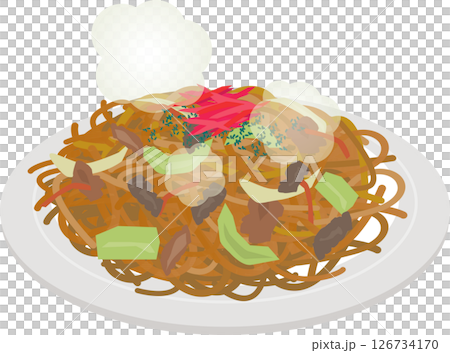 Fried noodles served on a plate 126734170