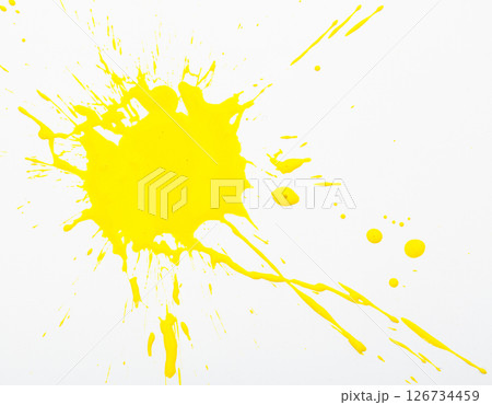 Yellow paint spots on paper, colorfull artistic image on white background 126734459