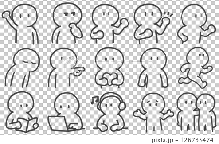 シンプルな棒人間キャラクター集（背景透過） / Simple Stick Figure