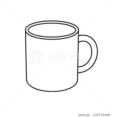シンプルなマグカップの線画イラスト、日用品、素材、アイコン、背景なし 126735488