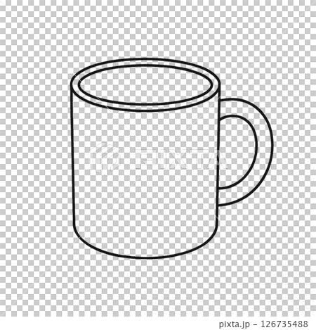 シンプルなマグカップの線画イラスト、日用品、素材、アイコン、背景なし 126735488
