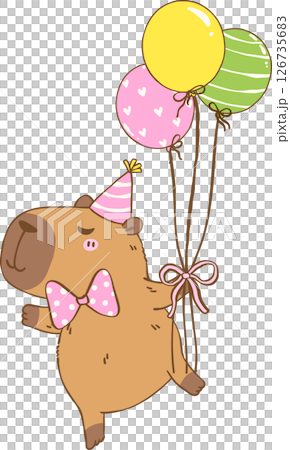 Kawaii Birthday Capybara Holding Balloons cartoon doodle 126735683