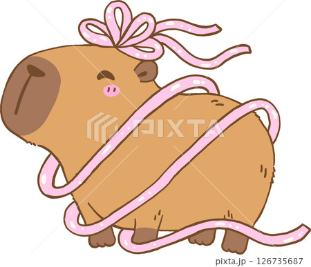Birthday Capybara tangled in streamers cartoon doodle Birthday Capybara tangled in streamers cartoon doodle 126735687