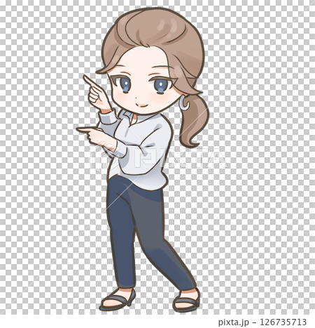 11-ポイント紹介で指をさす美容系インフルエンサーのSDイラスト 126735713