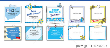 夏のタイトルデザインに使えるメモ&写真フレームの素材セット 夏のタイトルデザインに使えるメモ&写真フレームの素材セット 126736323