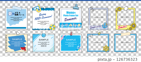 夏のタイトルデザインに使えるメモ&写真フレームの素材セット 夏のタイトルデザインに使えるメモ&写真フレームの素材セット 126736323