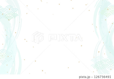 青海波と筆の和風背景ベクターイラスト 金箔 金粉 日本 126736491