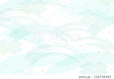 青海波と筆の和風背景ベクターイラスト 金箔 金粉 日本 126736493
