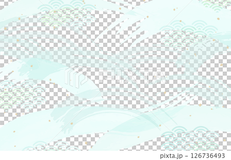 青海波と筆の和風背景ベクターイラスト 金箔 金粉 日本 126736493
