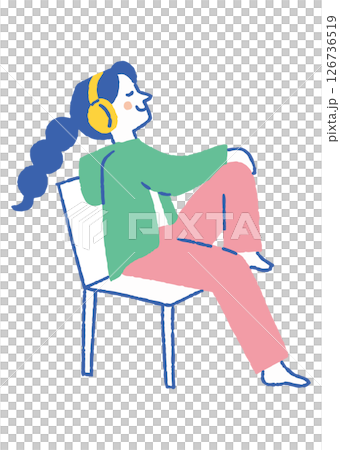 Woman sitting on a chair and listening to music_color Woman sitting on a chair and listening to music_color 126736519