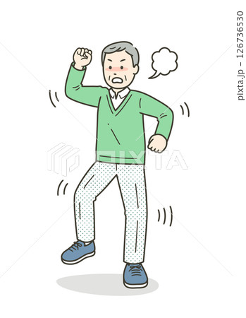 高齢男性が怒って拳を振り上げ地団駄を踏んでいるイラスト 126736530