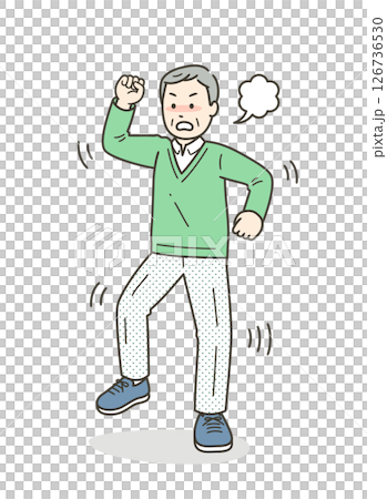 高齢男性が怒って拳を振り上げ地団駄を踏んでいるイラスト 126736530