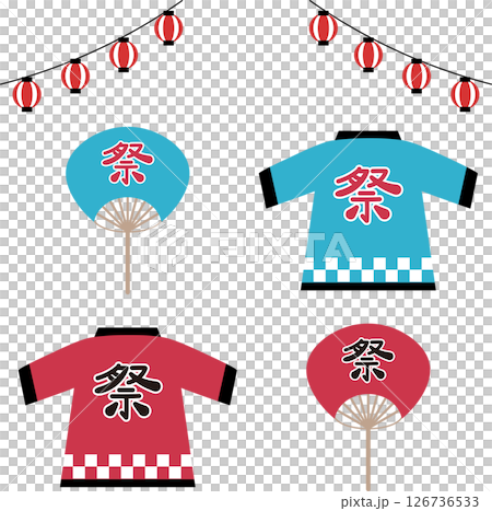 節日法被、扇子和燈籠的插圖集 126736533