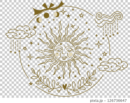 Sun and celestial motif emblem 126736647