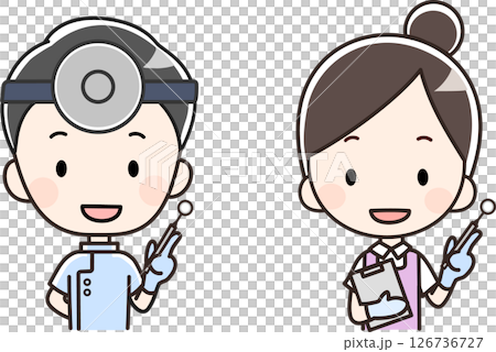 牙醫/牙醫/牙醫師拿著鏡子的上半身插圖 126736727