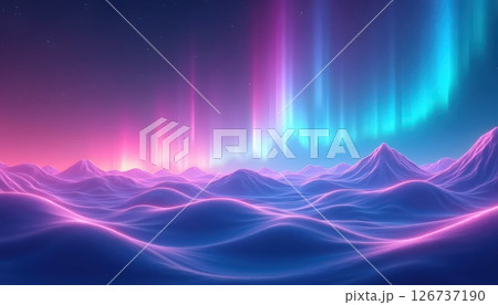 a view of a mountain range with aurora lights in the sky 126737190