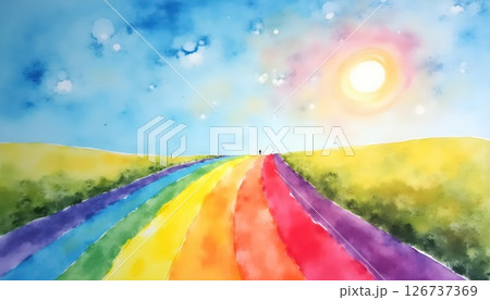 painting of a rainbow colored road painting of a rainbow colored road 126737369