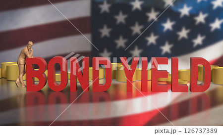 The Bond yields and coins on USA flag for Business concept 3d Rendering. The Bond yields and coins on USA flag for Business concept 3d Rendering. 126737389