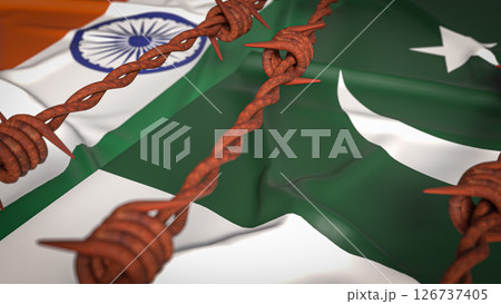 The India and Pakistan flag  image 3d Rendering. 126737405