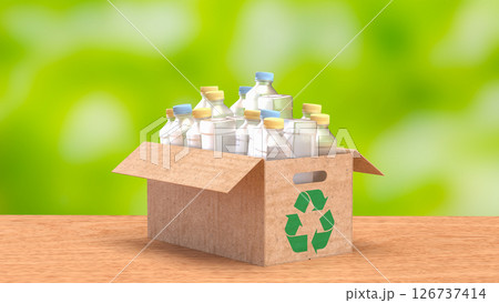 The Plastic bottle in Paper Box for eco or recycle concept 3d Rendering. 126737414